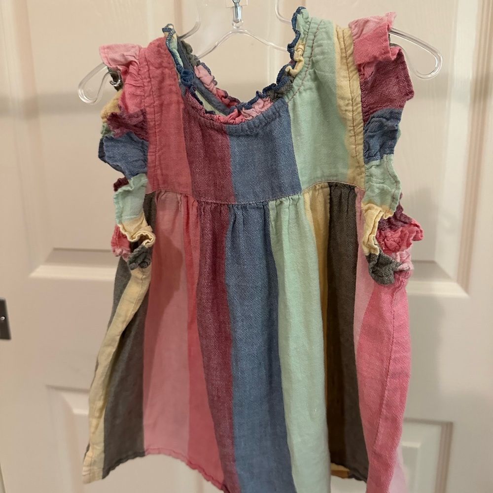 Girls Pink Chicken Striped Ruffled Blouse